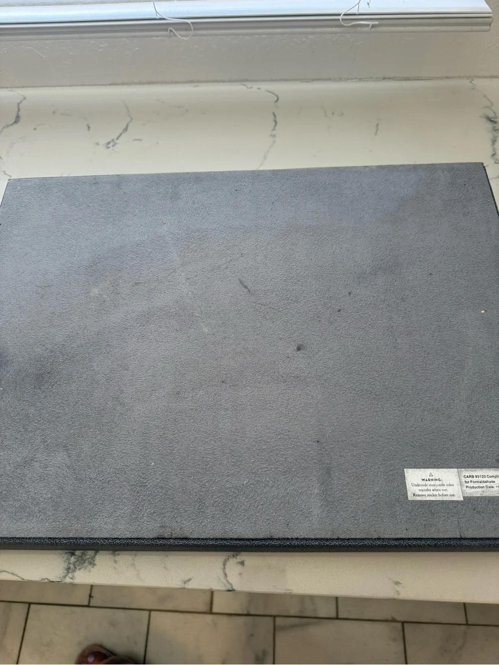 Crate&Barrel Gray Faux Leather Vanity Tray with Metal Handles